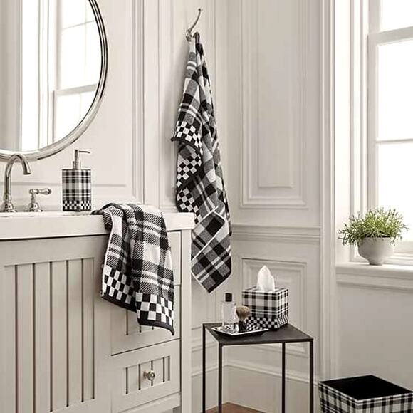 MACKENZIE-CHILDS Black & White Tartan Boutique Tissue Box Cover Square NEW - Picture 2 of 2